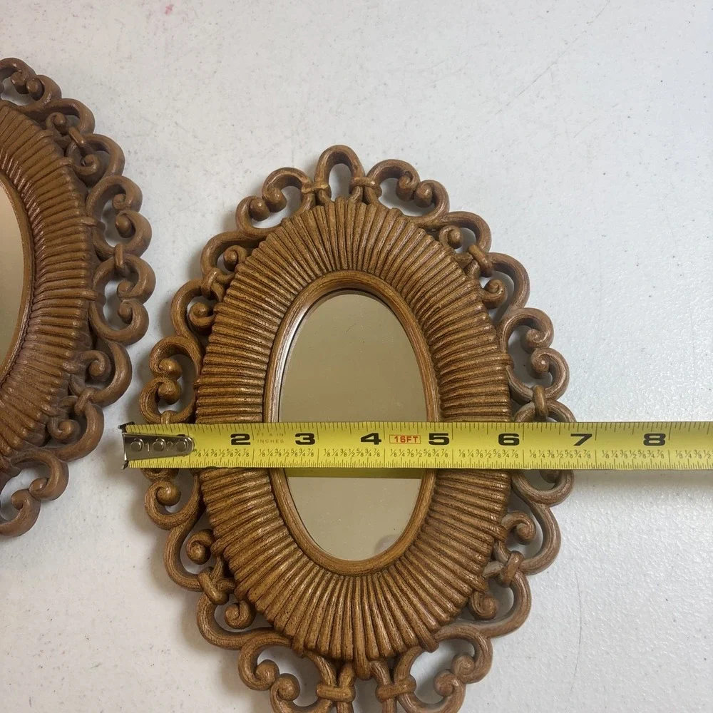 VINTAGE PR HOMCO BROWN RATTAN WICKER SMALL ACCENT MIRRORS 2615 9.5